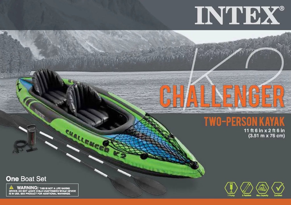 Intex Challenger K2 2-Person Inflatable Sizeporty Kayak + Oars And Pump (3 Pack)