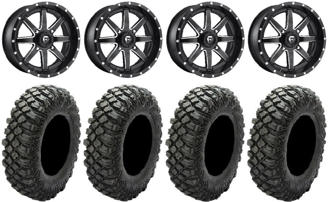 Fuel Maverick Black 16" Wheels 35" Crawler XG Tires Kawasaki Teryx Mule