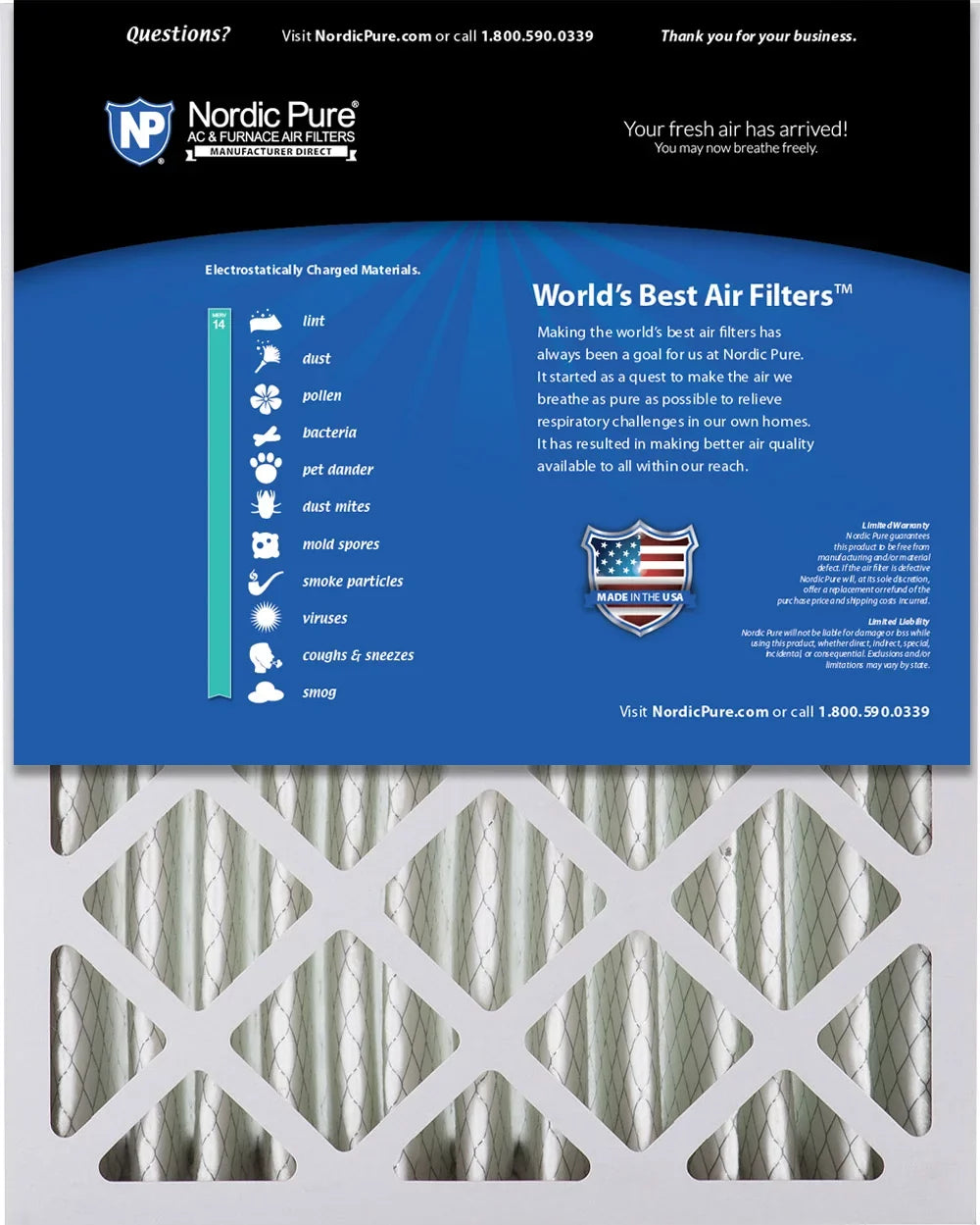 16x20x5 (4 3/8) Honeywell/Lennox Replacement MERV 14 Air Filters 2 Pack
