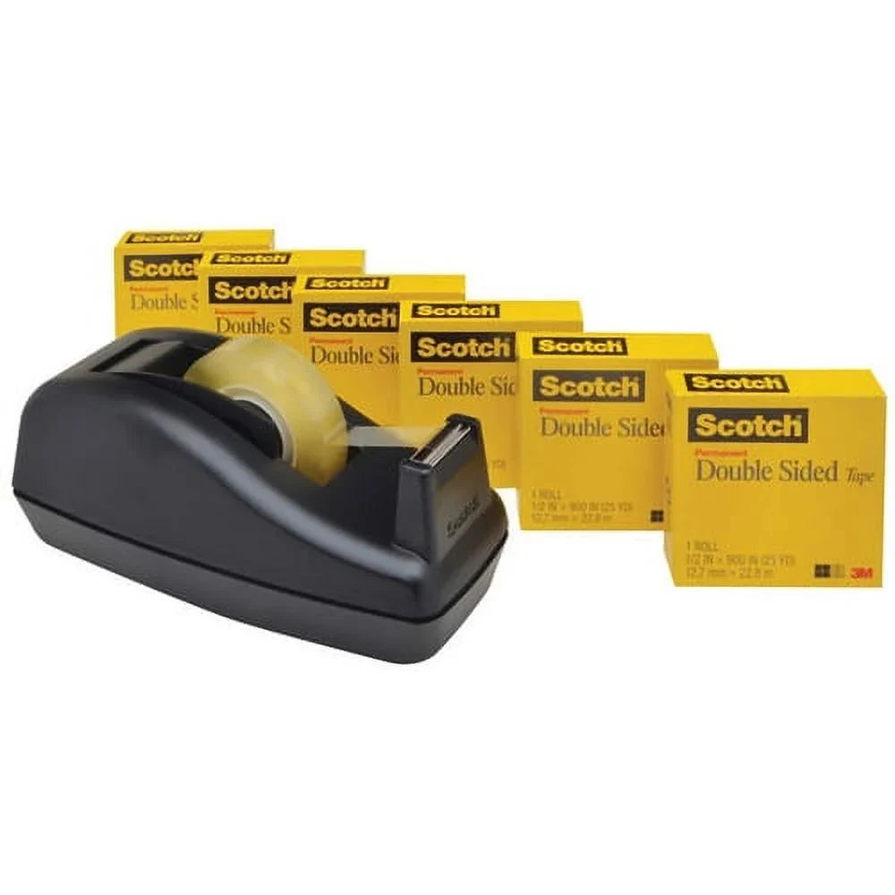 Sizecotch Permanent Double-Sizeided Tape - 1/2 25 yd Length x 0.50" Width - 1" Core - Dispenser Included - Desktop Dispenser - 6 / Pack - Clear