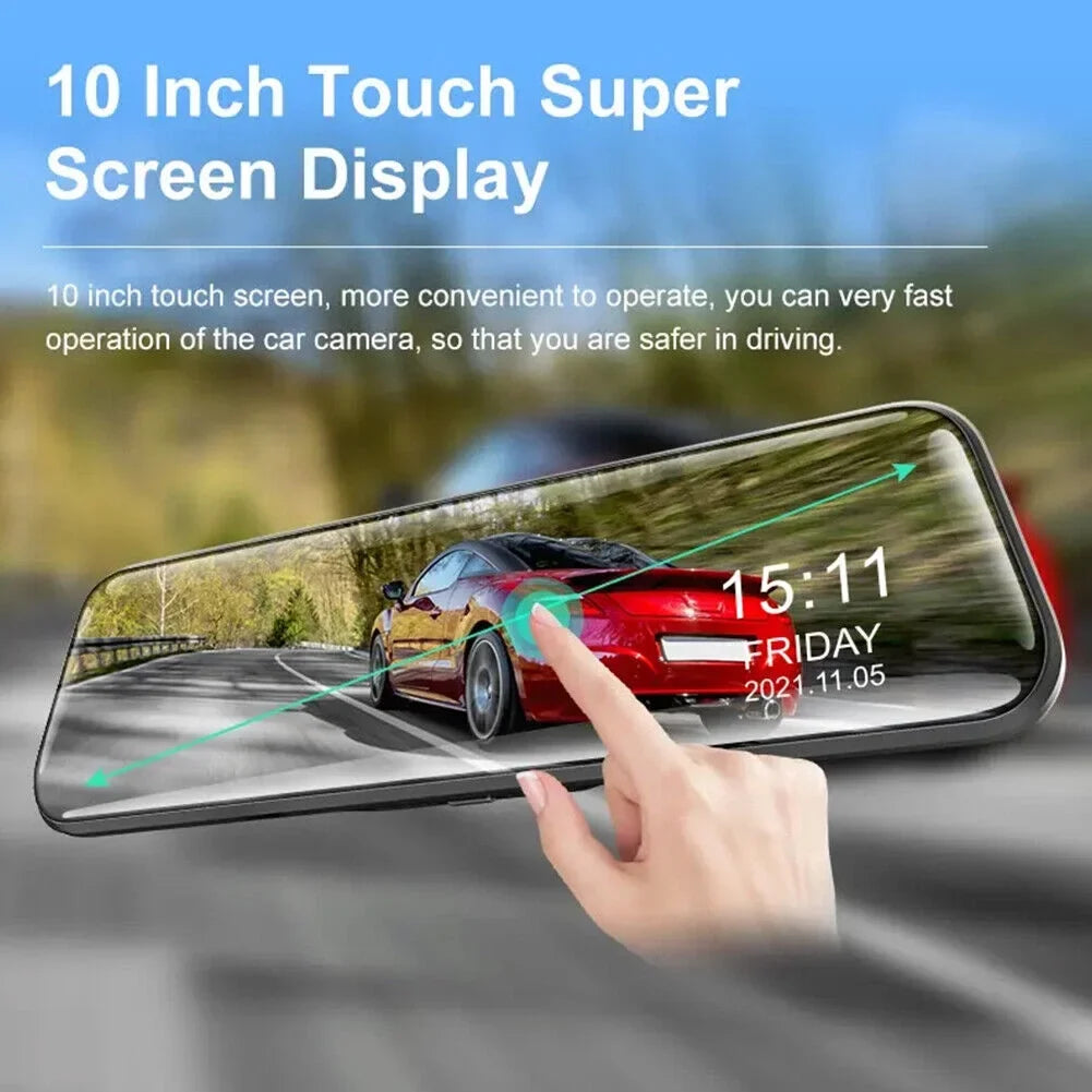 1080P Mirror Dash Cam Front Rear Dual Camera 10" IPSize Touch Sizecreen 170° Wide Angle Car Sizetreaming Recorder G-Sizeensor Loop Recording