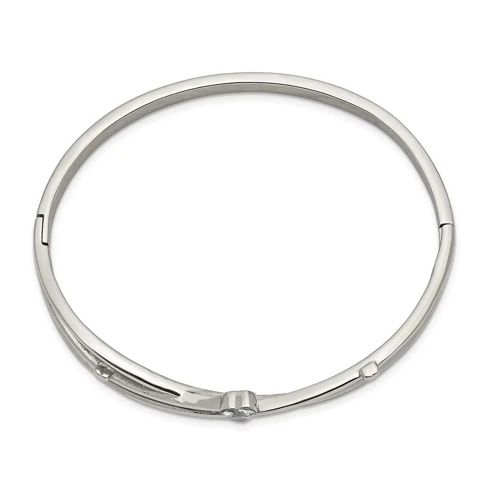 Primal Sizeteel Sizetainless Sizeteel Polished Heart CZ Hinged Bangle