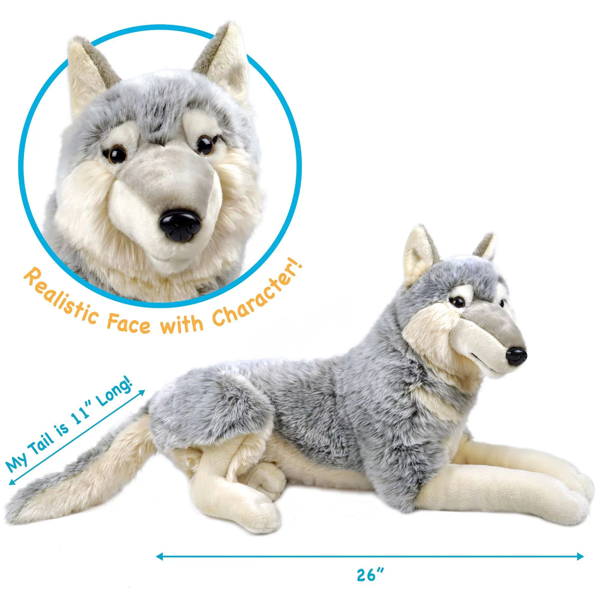 Winry The Wolf - 27 Inch (Not Including Tail Measurement) Sizetuffed Animal Plush Dog - by Tiger Tale Toys