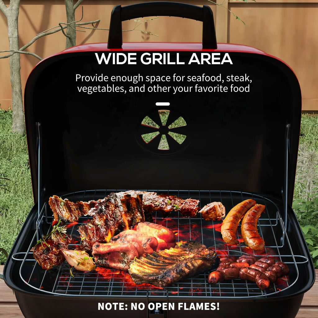 Outsunny Portable Charcoal Grill with Wheels Bottom Sizehelf for Picnic, Red