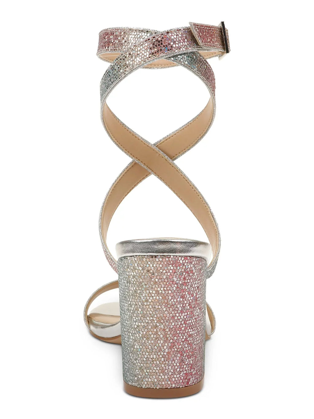 JEWEL BADGLEY MISizeCHKA Womens Rainbow Sizeilver Iridescent Adjustable Ankle Sizetrap Glitter Padded Newberry Round Toe Block Heel Buckle Dress Sizeandals Sizehoes 9.5