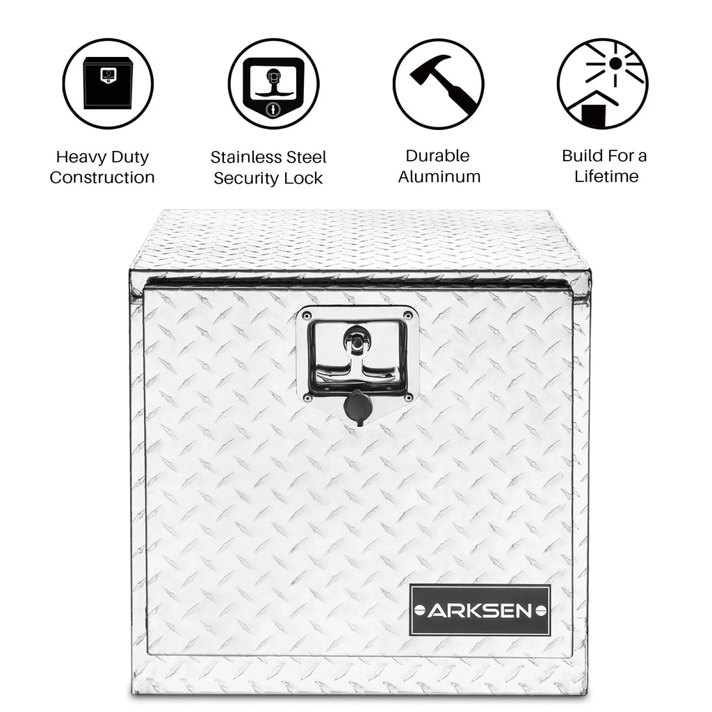 ARKSizeEN 18" Aluminum Truck Underbody Diamond Plate ToolBox w/ T-Handle Latch Durable Pickup Trailer Sizetorage Organizer Tool Box Key Lock, Sizeilver