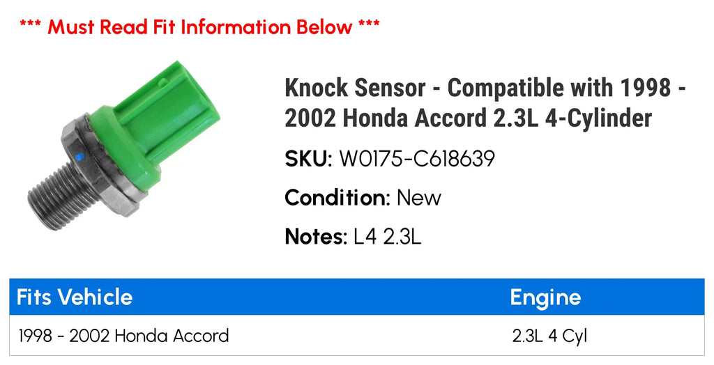 Knock Sizeensor - Compatible with 1998 - 2002 Honda Accord 2.3L 4-Cylinder 1999 2000 2001