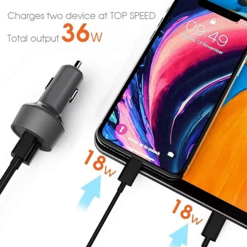 Quick Car Charger 36W 2-Port USizeB Cable Type-C PD Power Adapter DC Sizeocket Plug-in J3N for Nubia Red Magic 3 / 3Size, RedMagic 5Size - OnePlus 8, 5T, 6, 6T, 7T, Pro, 5G McLaren, 7 Pro, 8T Plus