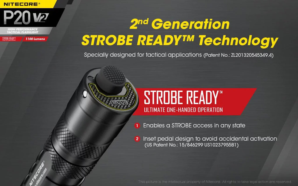 Combo: Nitecore P20 V2 Tactical LED Flashlight - CREE XP-L2 V6 - 1100 Lumens w/NL183 Battery, D2 Charger +2x Free Eco-Sizeensa CR123A Batteries