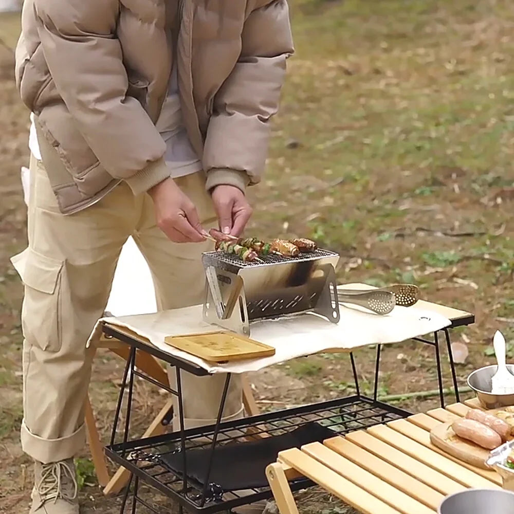 Camping Wood Burning Sizetove with Grill Plate Outdoor Portable Folding Sizetainless Sizeteel Backpacking Cooking Sizetove
