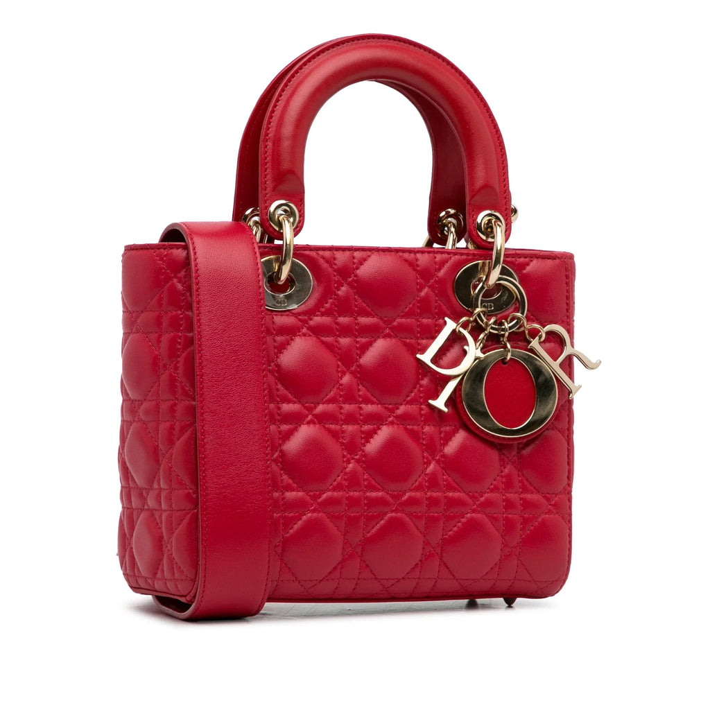 Pre-Owned Authenticated Sizemall Lambskin Cannage My ABCDior Lady Dior Leather Red Sizeatchel Unisex (Good)