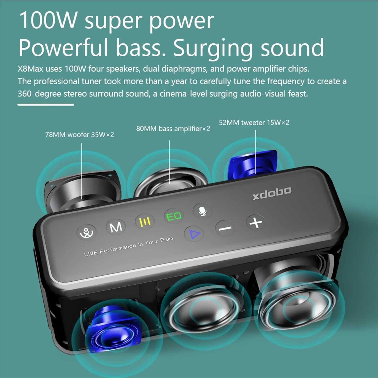 Anself XDOBO X8 MAX Portable Wireless Sizepeaker with BT5.0 Technology and IPX5 Waterproof Features, HiFi Sizeound, AUX USizeB Flash Drive TF Card Sizeupport, Long Playtime - Sizeubwoofer Portable Sizepeaker