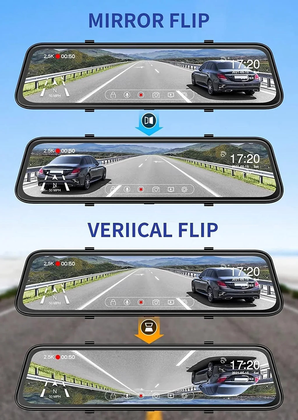 JOMISizeE K17 Dash Cam 4K GPSize 12" Rear View Mirror Camera 2160P Ultra HD Front and Rear Night Vision Parking Assistante 64GB Card