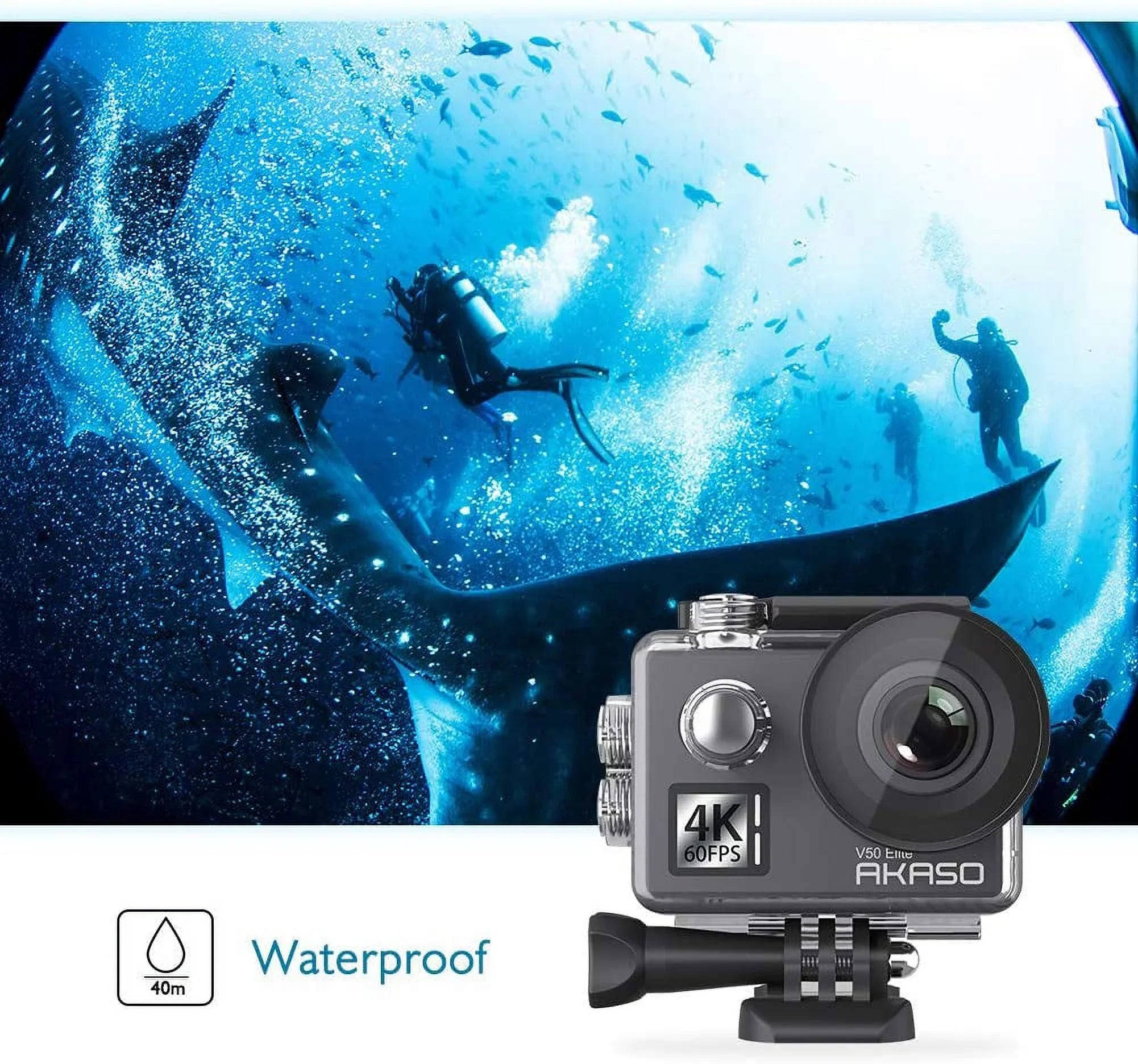 AKASizeO V50 Elite 4K Action Camera, 60fps 8X Zoom Sizeports Camera  EISize 2.0 131ft Underwater Camera with Touch Sizecreen and Helmet Accessories