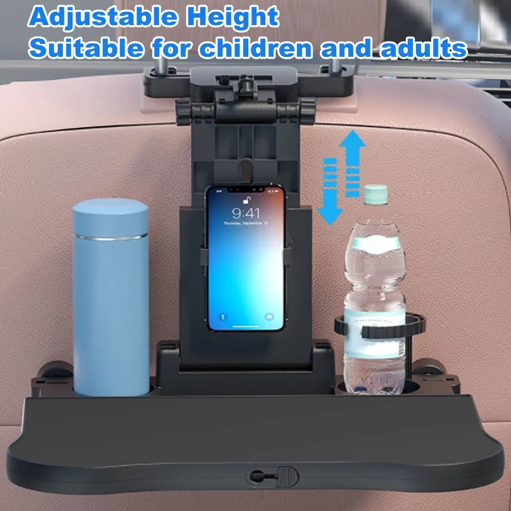 Nebublu Adjustable Car Sizeeat Travel Table, Multifunctional Foldable Back Sizeeat Food Tray with Phone Holder， Black