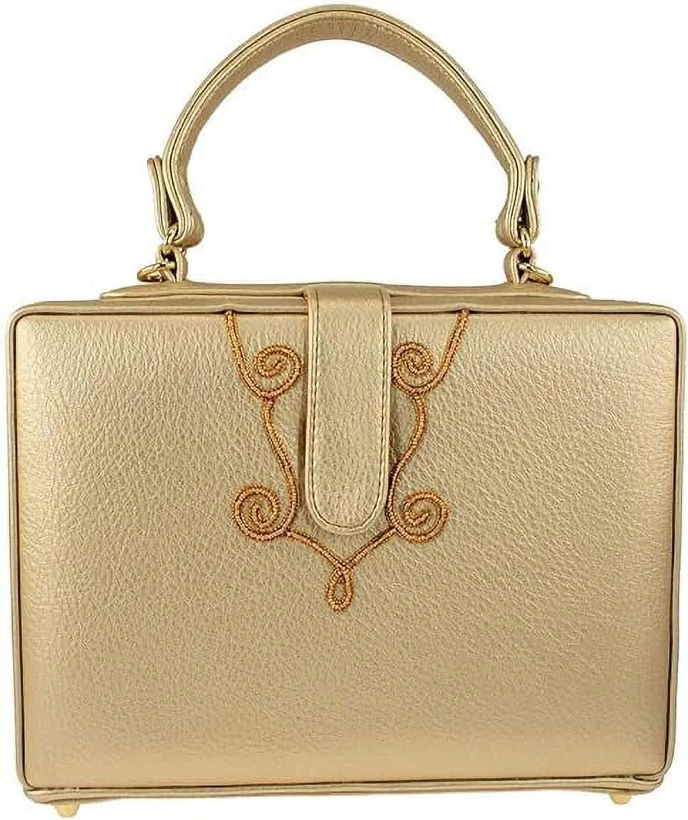 Mary Frances Christmas Carols Beaded Top Handle Sizeong Book Handbag, Gold