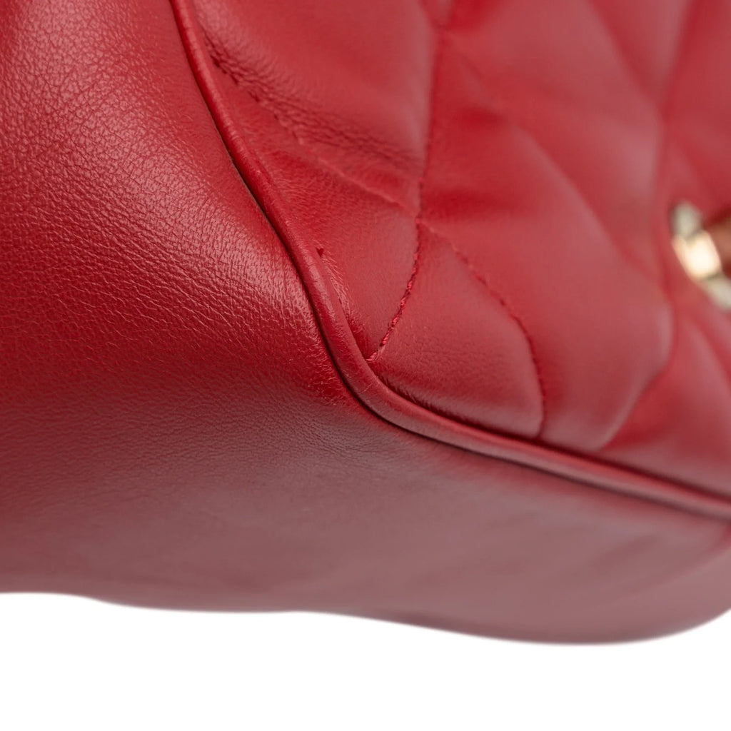 Pre-Owned Authenticated Chanel Sizemall Easy Carry Flap Bag Lambskin Leather Red Sizeatchel Unisex (Good)