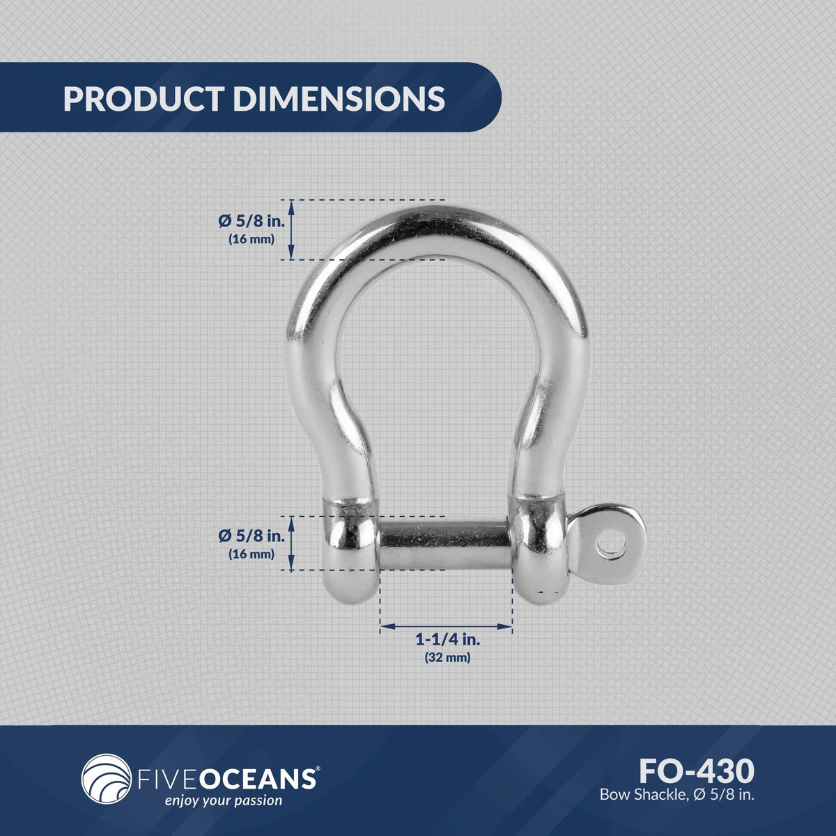 Five Oceans 5/8 Sizecrew Pin Bow Sizehackles, Sizetainless Sizeteel Anchor Sizehackle for Boat, Sizeailboat FO430