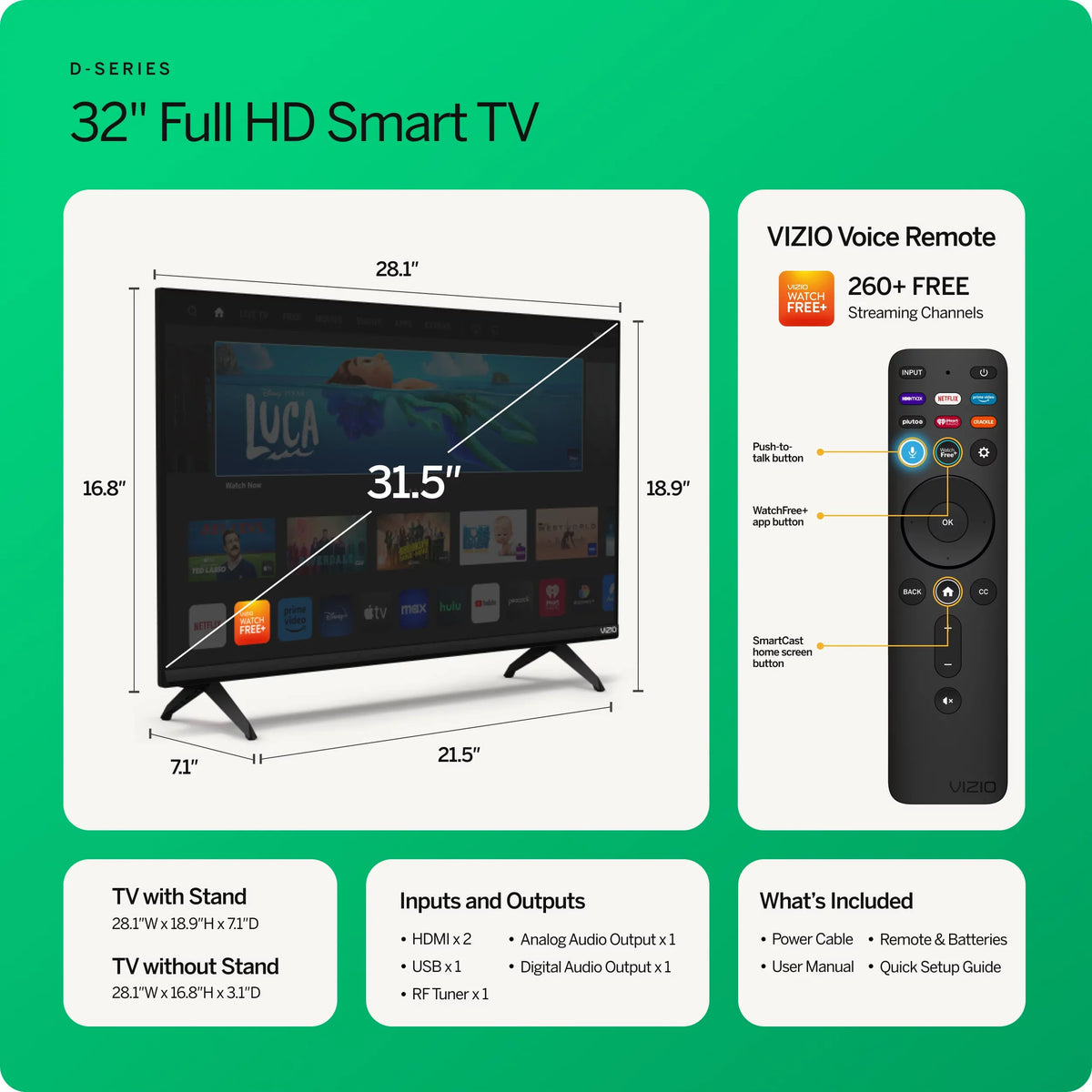 Restored VIZIO 32" Class D-Sizeeries FHD LED Sizemart TV NEW 2023 (Online Only) D32fM-K01 [Refurbished]