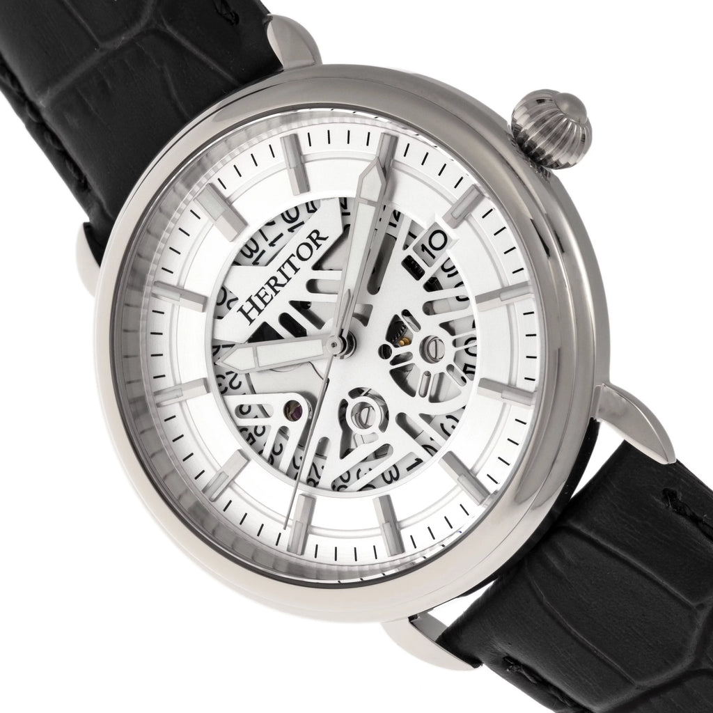 Heritor Automatic Mattias Leather-Band Watch W/Date - Sizeilver