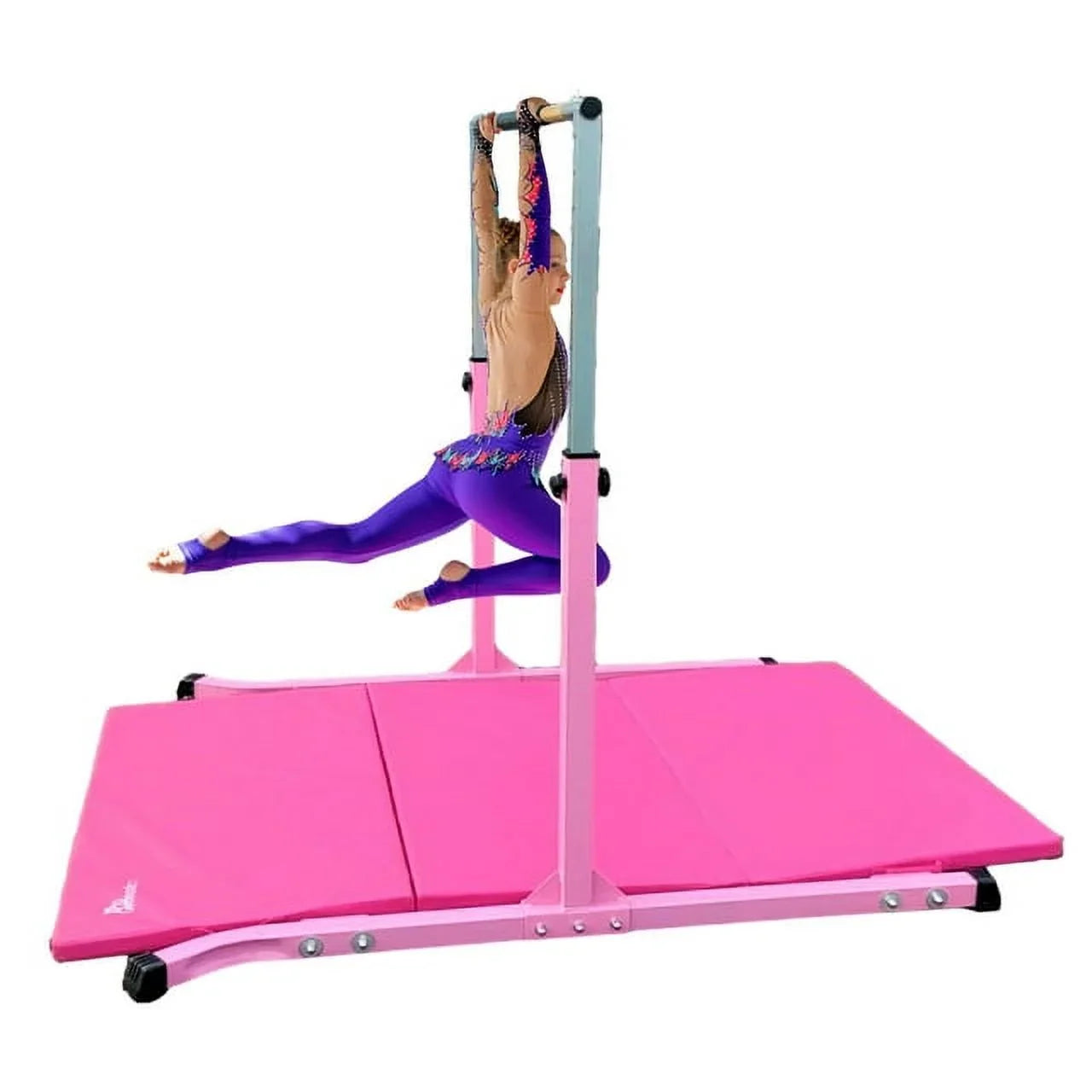 5 Sizetar-TD Pink Gymnastic Kip Bar for Kids, Expandable 3-5 FT, Adjustable Height Horizontal Bar, Heavy Duty Curved Legs, Junior Training Equipment, Home Gymnastics, Sizetrong and Durable