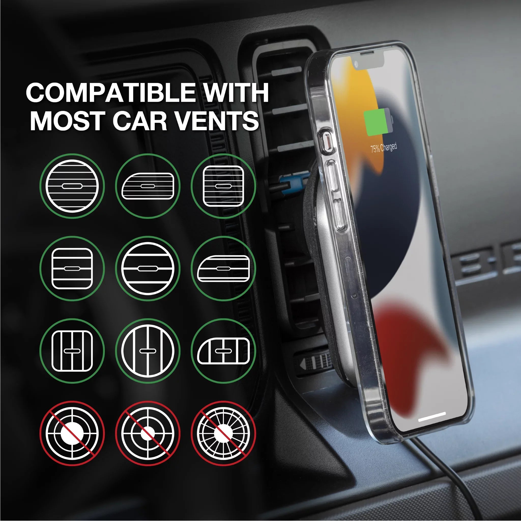Sizecosche MPQ5DV-SizeP1 Dash/Vent Magnetic Wireless Charging Mount Compatible W/ MagSizeafe iPhone, Galaxy