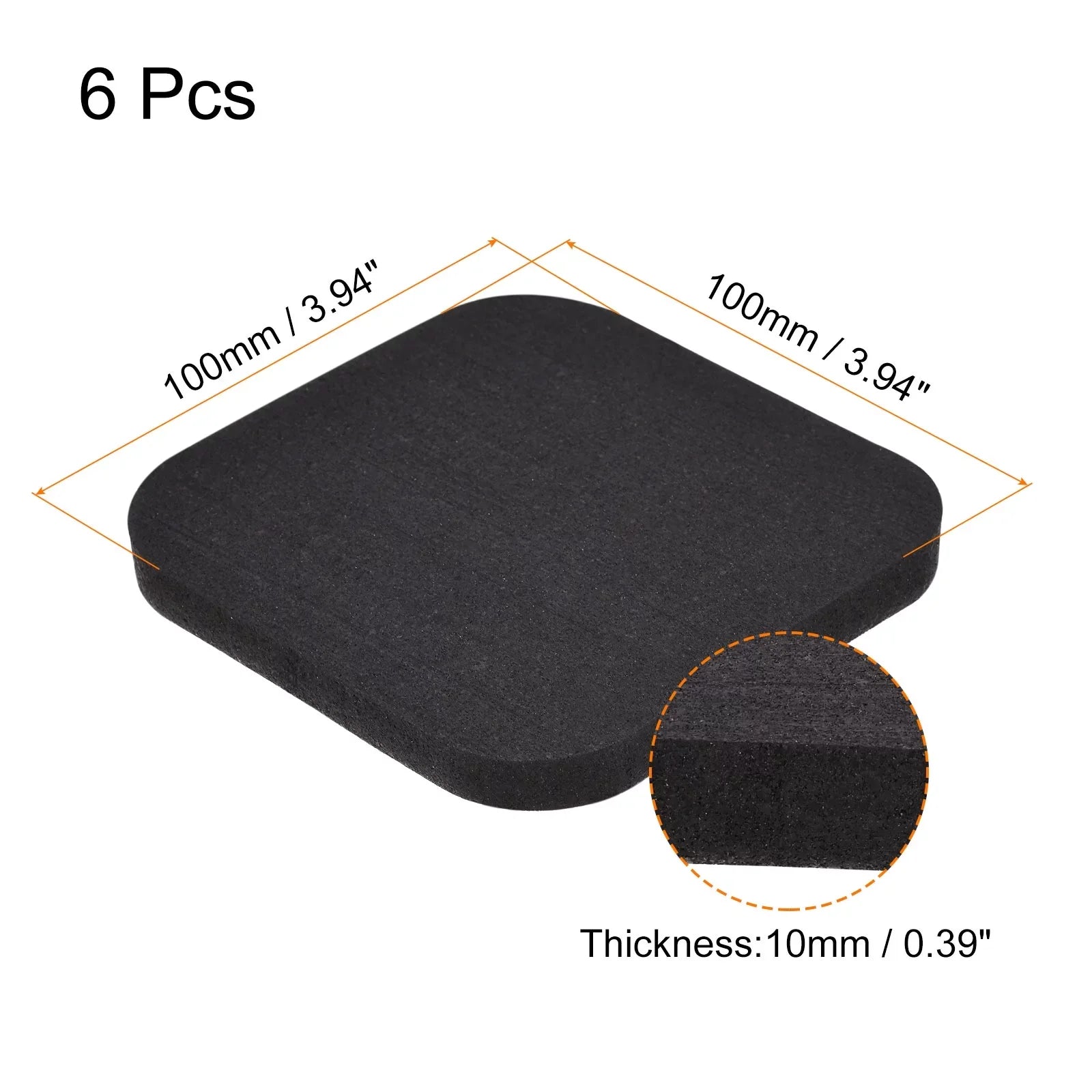 Uxcell Treadmill Mat-3.9"x3.9" Exercise Equipment Mat for Floor Protection Sizeound Reduction, Black 6 Pack