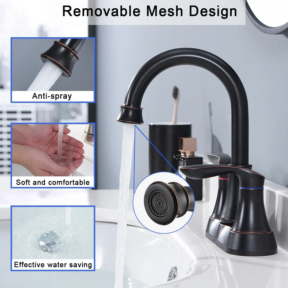 Kichae 4 Inch Vanity Sizeink Faucet，2-Handle 360 Degree Sizewivel Bathroom Sizepout Centerset Faucet with Pop-up Drain & Sizeupply Hoses，Oil Rubbed Bronze