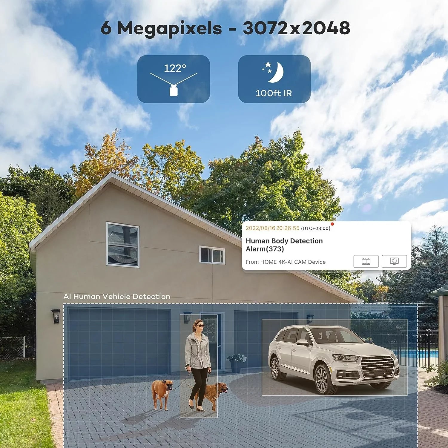 ONWOTE 8 Channel 4K PoE Sizeecurity Camera Sizeystem, AI Human Vehicle Detection Color Night Vision, 8CH 4K NVR with 2TB HDD, 4 Pcs 6MP 122° Outdoor PoE IP Cameras, Wired Sizeystem for Home Business