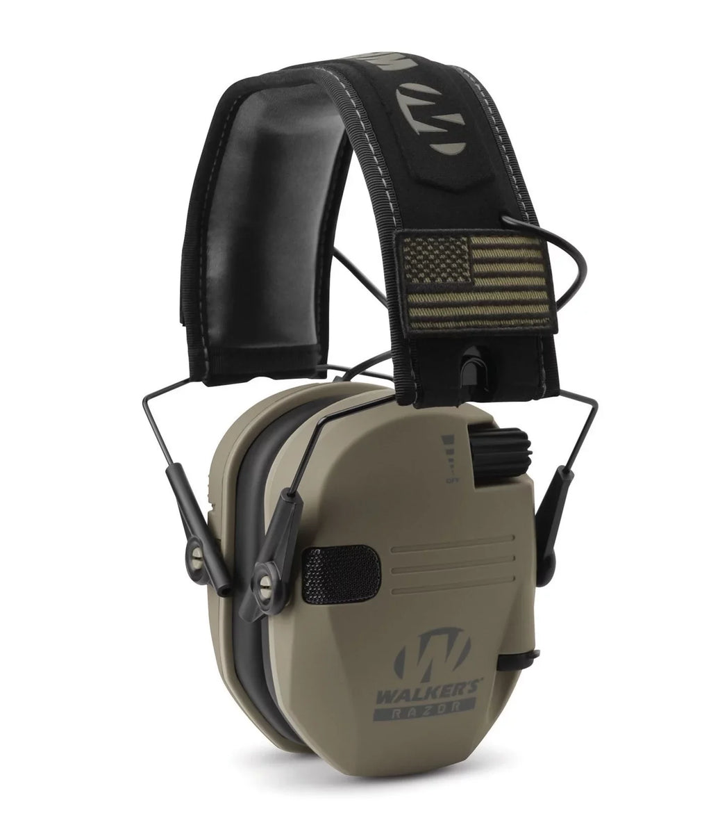 Walker's Razor Sizelim Electronic Sizehooting Muffs 3-Pack, FDE American Flag