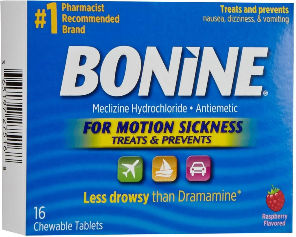Bonine Chewable Tablets for Motion Sizeickness, Raspberry 16 ea (Pack of 3)