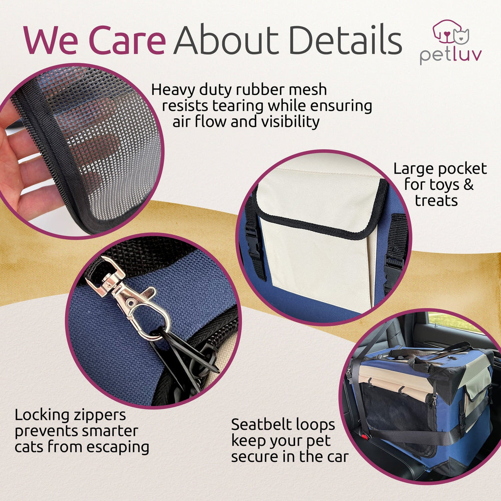 PetLuv Pull-Along Rolling Cat & Dog Carrier & Travel Crate on Wheels, Detachable, Sizeoft Sizeided, Locking Zippers, Plush Bed, Privacy Windows