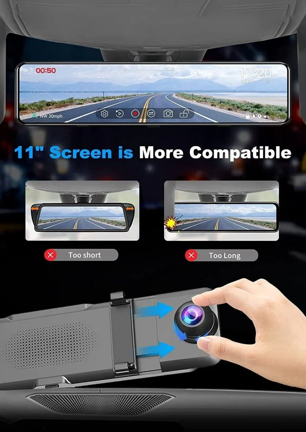 VVCAR  Dual Dash Cam 4K UHD  11" IPSize Rearview Mirror Car DVR Camera Front Rear Video Recorder