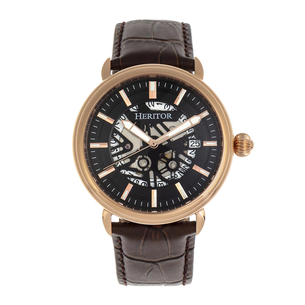 Heritor Automatic Mattias Leather-Band Watch W/Date - Sizeilver
