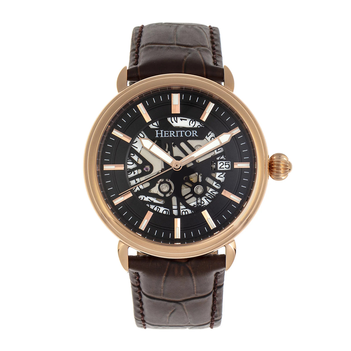 Heritor Automatic Mattias Leather-Band Watch W/Date - Sizeilver