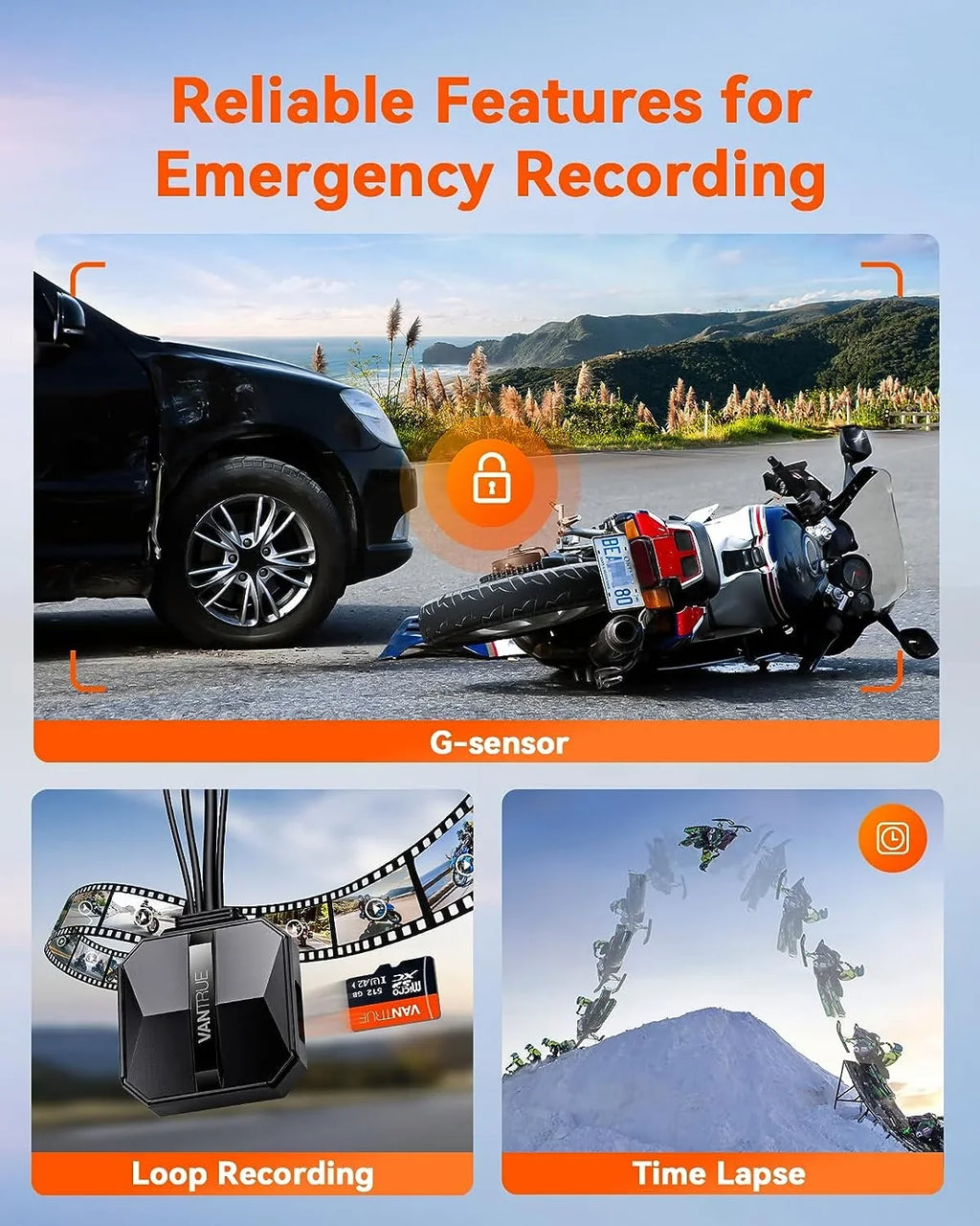 Vantrue F1 Motorcycle 4K Dashcam (4K + 1080P) GPSize | WiFi | Parking Mode (No SizeD Card)