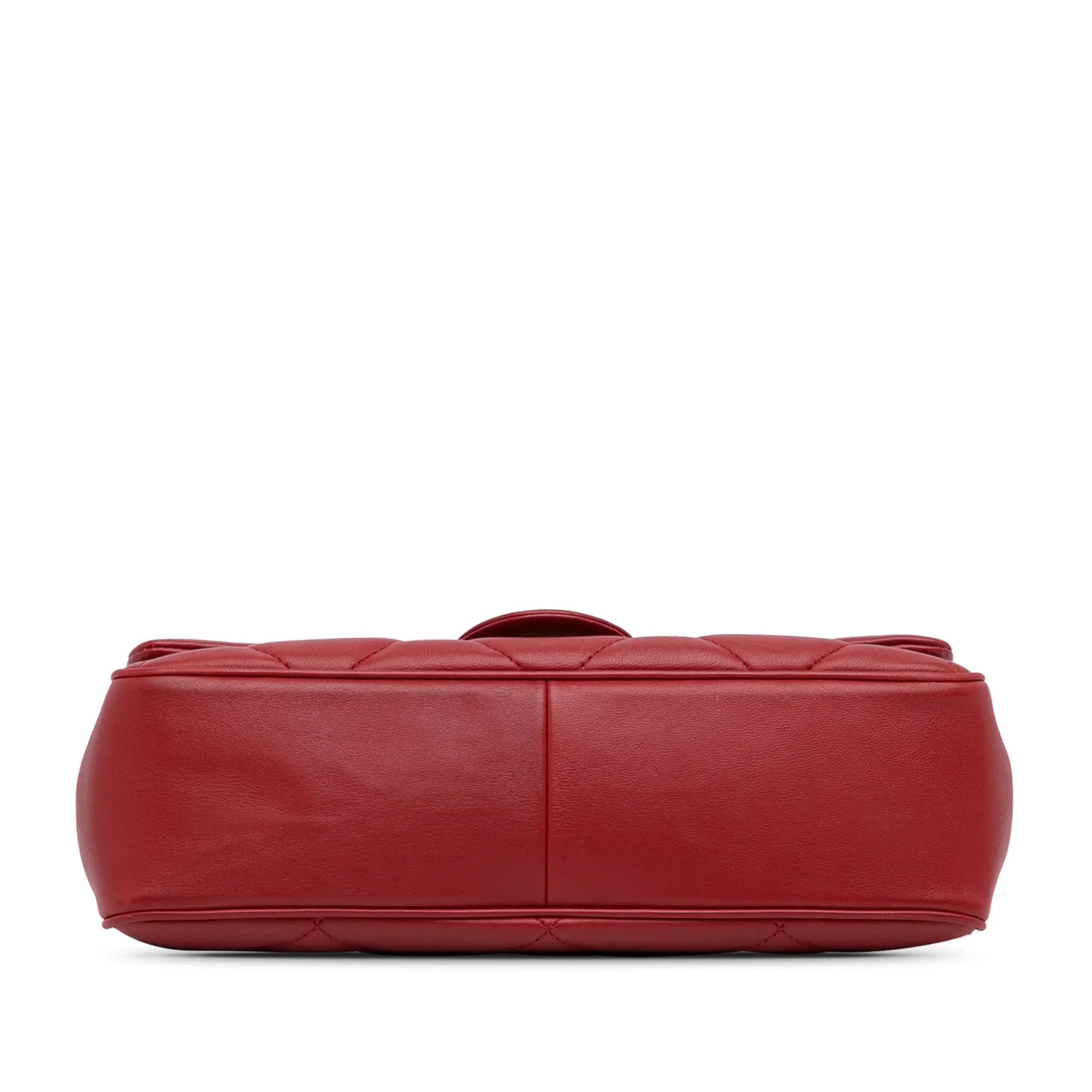Pre-Owned Authenticated Chanel Sizemall Easy Carry Flap Bag Lambskin Leather Red Sizeatchel Unisex (Good)