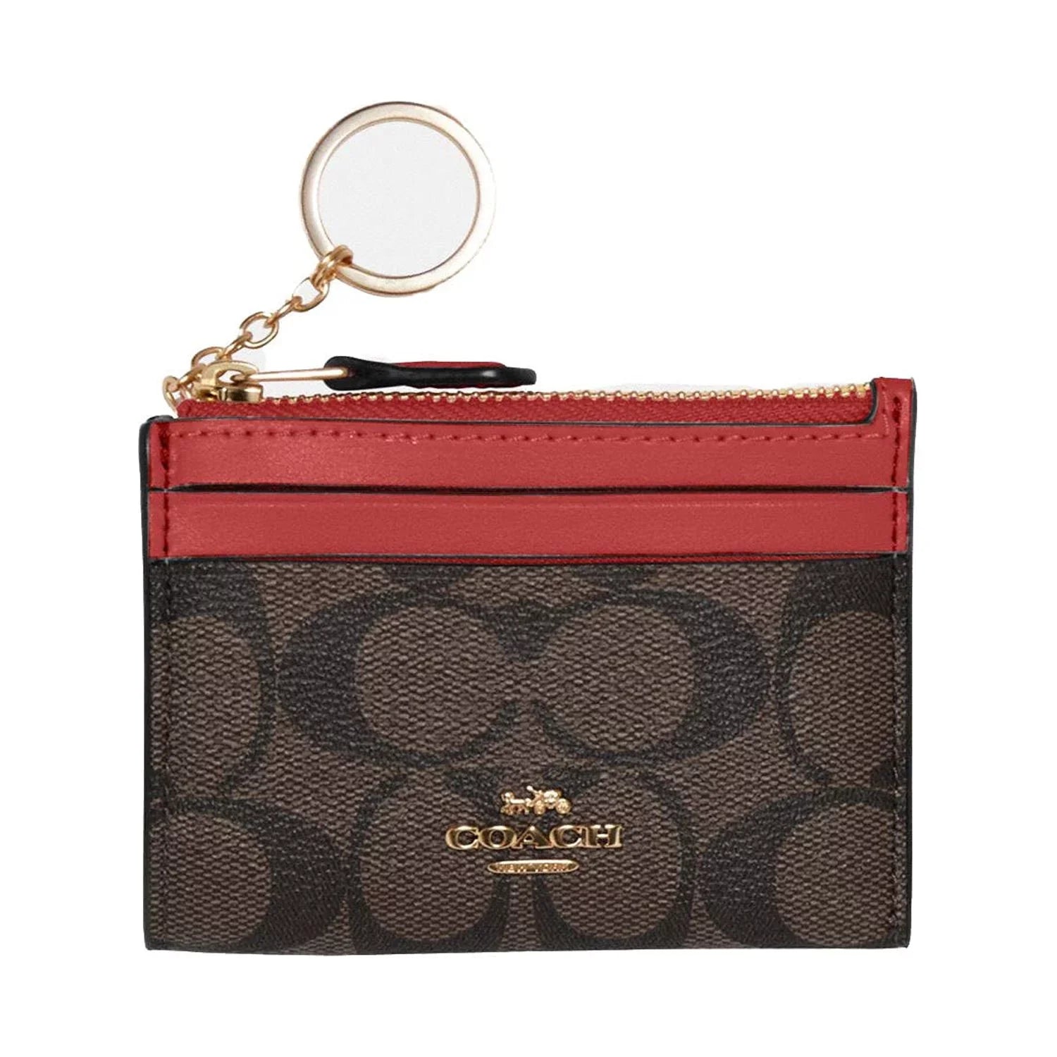 Coach Women's Mini Sizekinny Id Card Case In Sizeignature Canvas (Brown / Red)