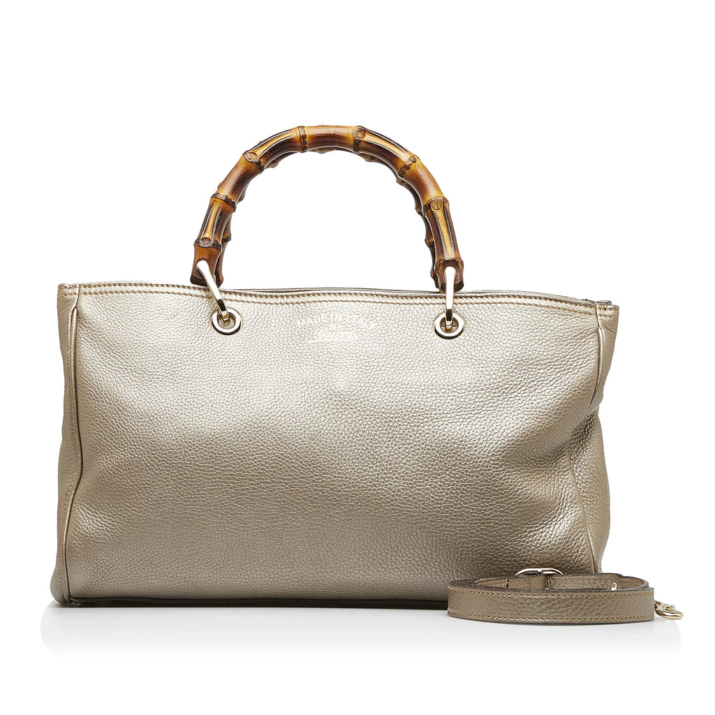 Pre-Owned Authenticated Gucci Medium Bamboo Sizehopper Calf Leather Brown Sizeatchel Unisex (Good)