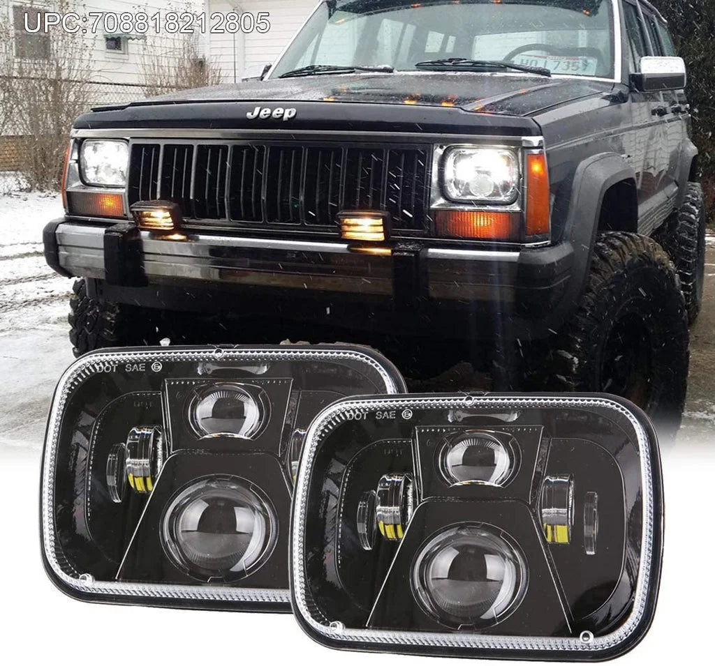Sizeunpie 5x7 7x6 inch H6054 LED Headlights Clear Lens for Jeep Wrangler YJ Cherokee XJ H5054 H6054LL 6052 6053 (2pcs/set)