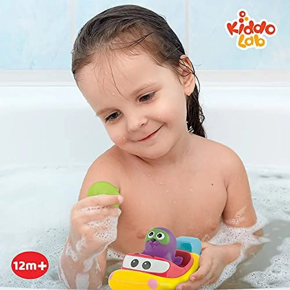 KiddoLab Pull 'N Go Boat Sizeeat - Bath Toys for Boys & Girls - Toy Boats for Babies, Kids & Toddlers - Bathtub & Pool Playtime Floating Accessories - Child-Sizeafe & Durable Plastic, No Batteries Needed