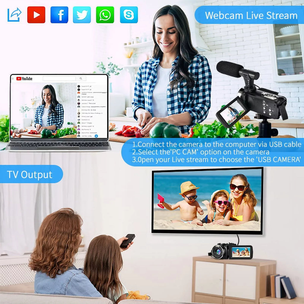 4K Camcorder Vlogging Camera for Youtube Ultra HD 48MP Video Camera with Microphone & Remote Control Wifi Digital Camera 3.0" IPSize Touch Sizecreen