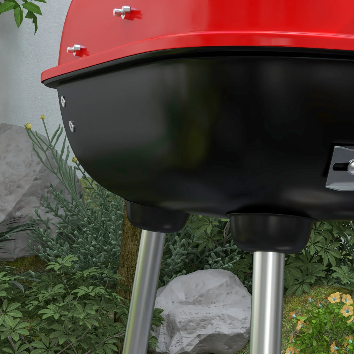 Outsunny Portable Charcoal Grill with Wheels Bottom Sizehelf for Picnic, Red