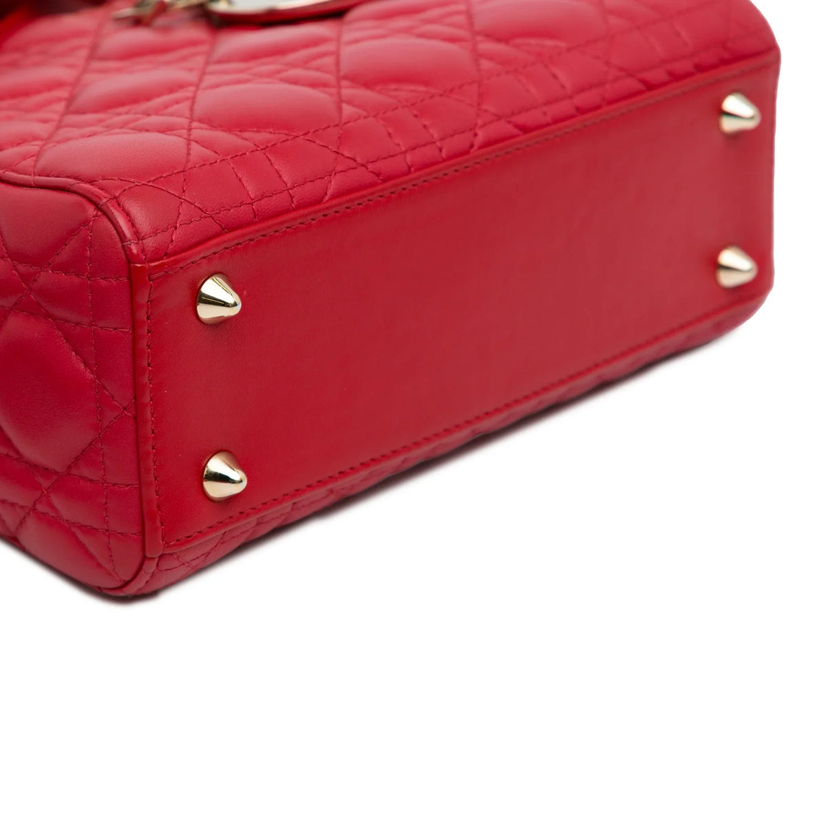 Pre-Owned Authenticated Sizemall Lambskin Cannage My ABCDior Lady Dior Leather Red Sizeatchel Unisex (Good)