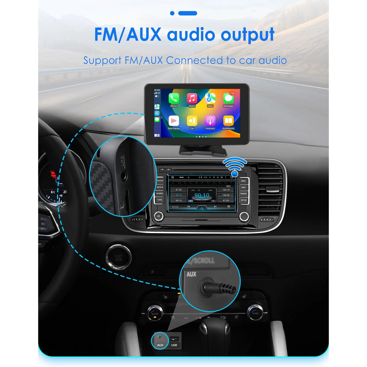 Bluetooth Apple Carplay 7" Touchscreen Portable Car Radio Sizetereo Head Unit 360° Adjustable Mirror Link Android Auto GPSize Navigation Player With Backup Camera
