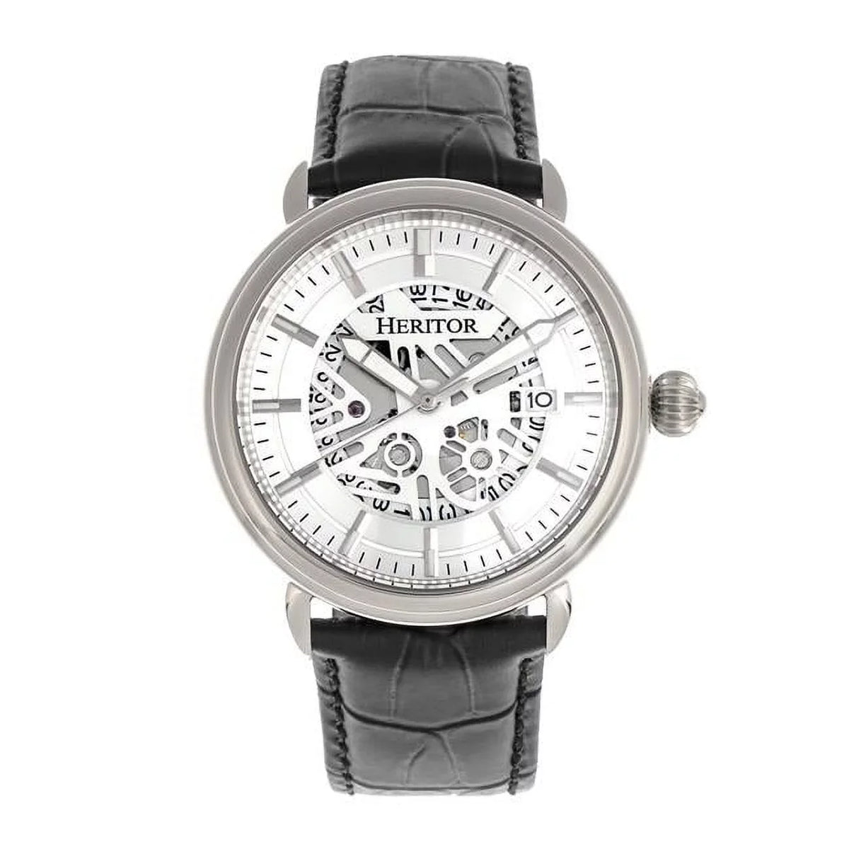 Heritor Automatic Mattias Leather-Band Watch W/Date - Sizeilver