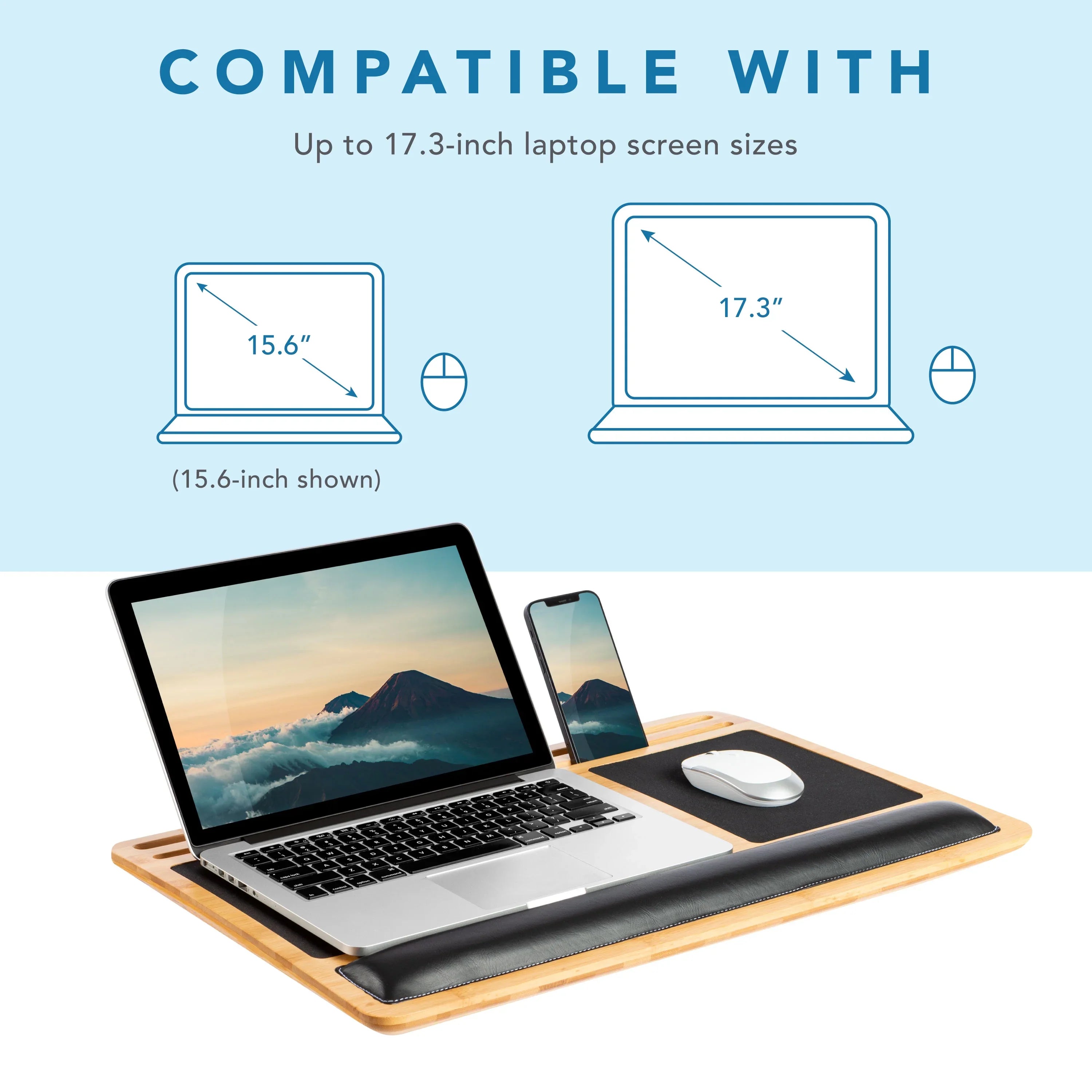 LapGear Bamboo Pro Lap Board, Natural, Fits up to 17.3-in Laptop