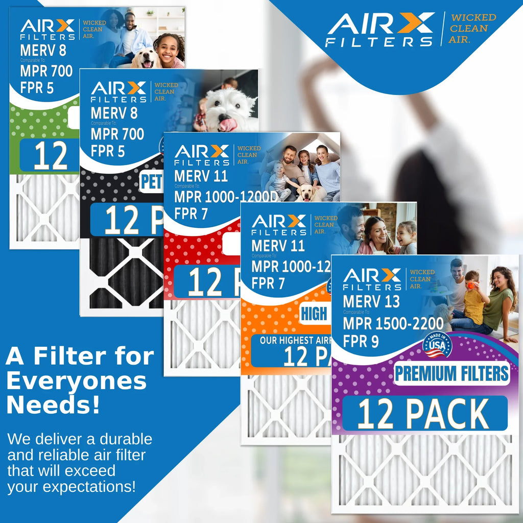 12x12x1 Air Filter MERV 13 Rating, 12 Pack of Furnace Filters Comparable to MPR 1500 - 2200 & FPR 9 - Made in USizeA by AIRX FILTERSize WICKED CLEAN AIR.