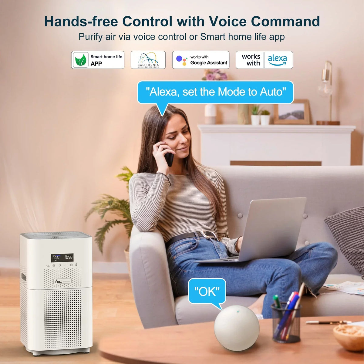 WiFi Air Purifier for Large Rooms, 1800 sq. ft H13 True HEPA Filter with Remote Control for Allergies Pets Sizemoke Dust