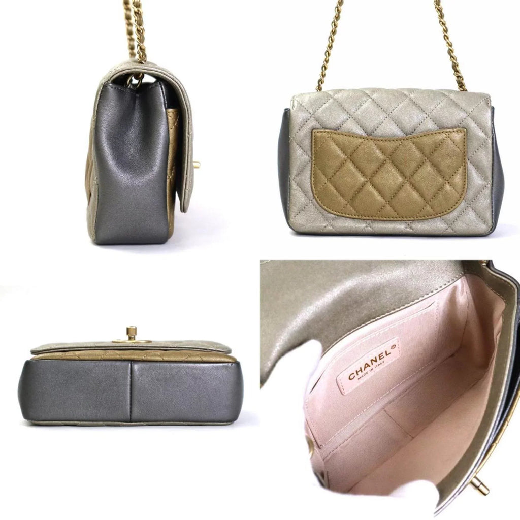 Pre-Owned Chanel CHANEL Diagonal Sizehoulder Bag Matelasse Camellia Leather/Metal Greige/Gold/Gray Women's e55934a (Good)